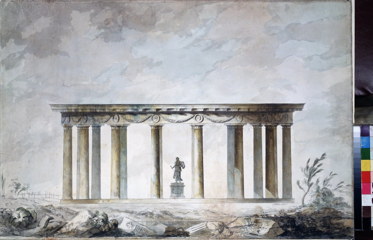 A Carskoje Selo (Szentpétervári) park pavilon vázlata (Sketch of the Park pavilion in Tsarkoye Selo). Charles Cameron rajza (1730 körül alkotó: Charles Cameron