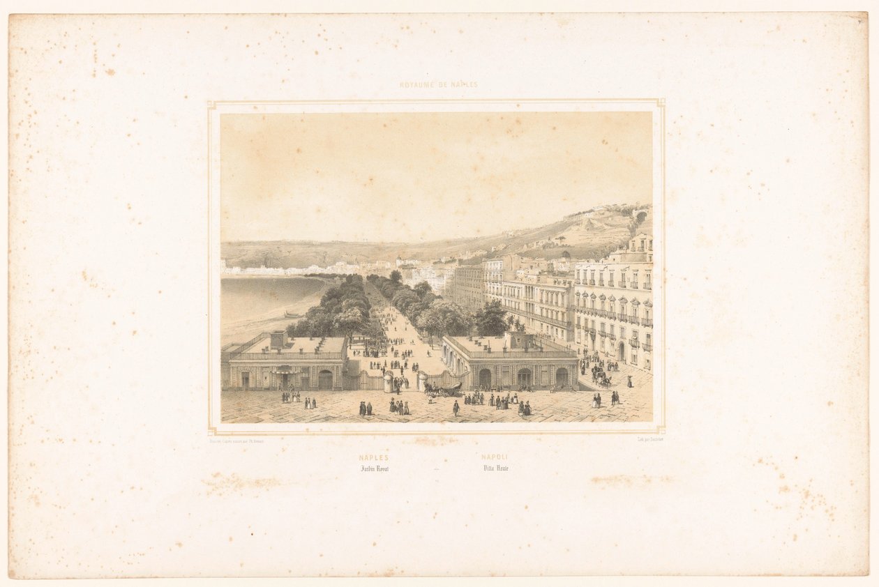 Kilátás a Villa Poggio Reale-ra és a fák sugárútjára Nápolyban Nápoly. Jardin Royal / Nápoly. Villa Reale (cím az objektumon) A Nápolyi Királyság arcai (sorozat címe) Royaume de Naples (sorozat címe a tárgyon) alkotó: Charles Claude Bachelier