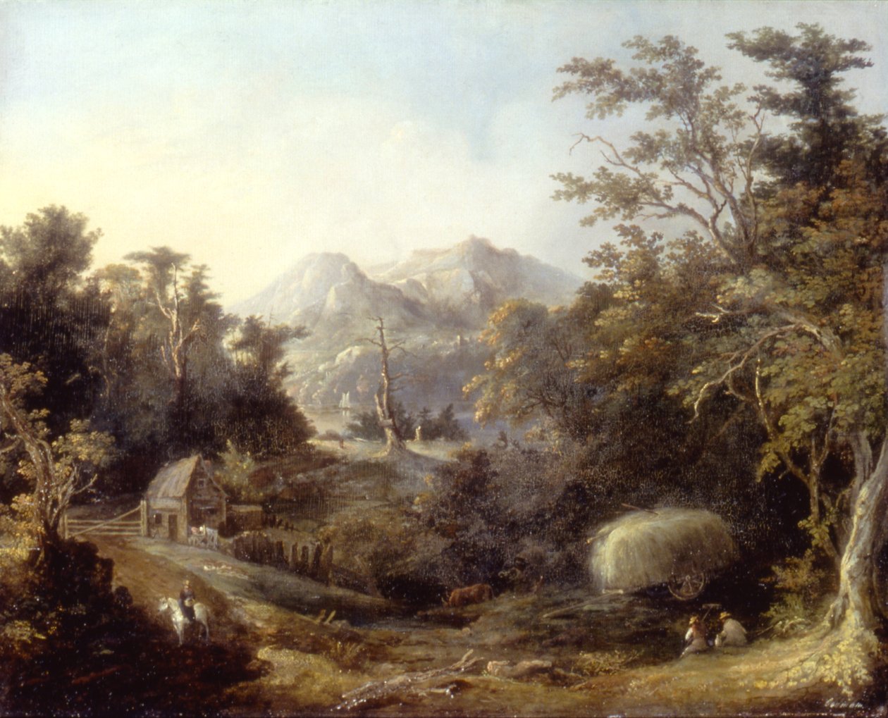 Táj tanyával és hegyekkel, 1832. alkotó: Charles Codman