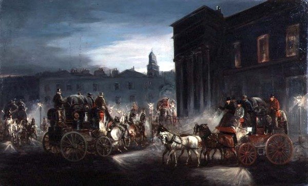 Az edinburghi postakocsi és más kocsik a lámpás utcában (olaj) alkotó: Charles Cooper Henderson