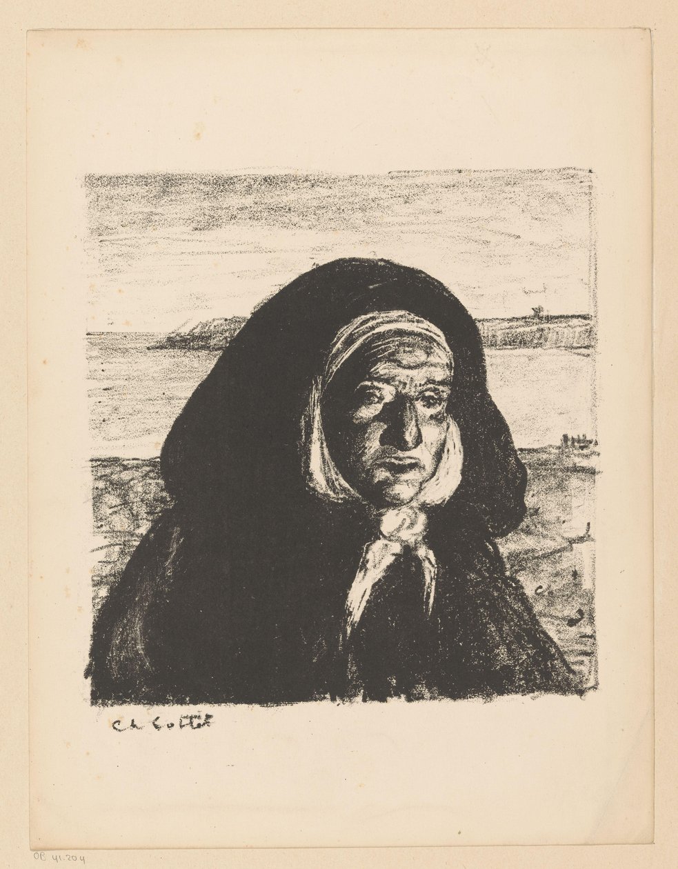 Breton öregasszony kapucnival alkotó: Charles Cottet