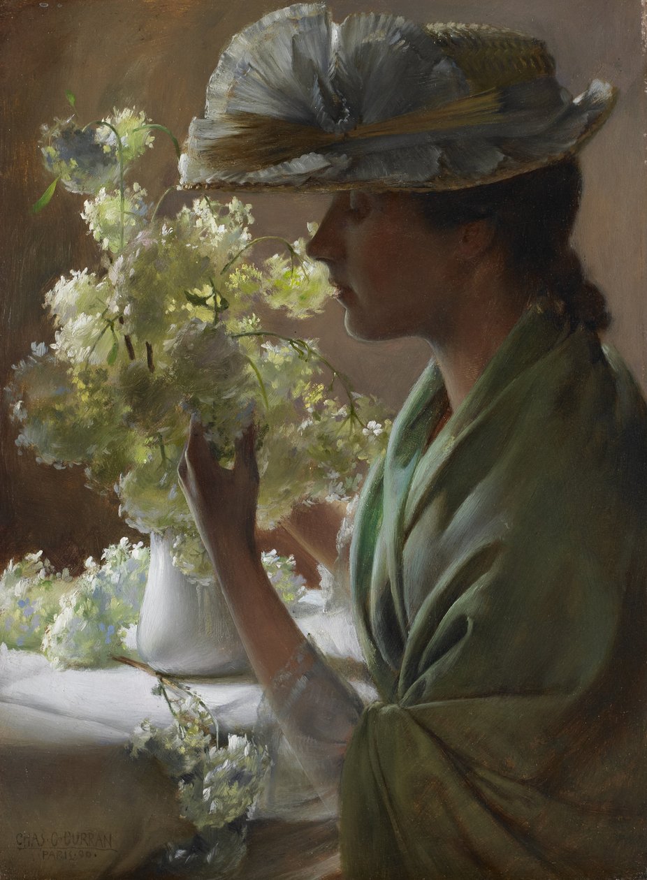 Hölgy csokorral (hógolyók) alkotó: Charles Courtney Curran