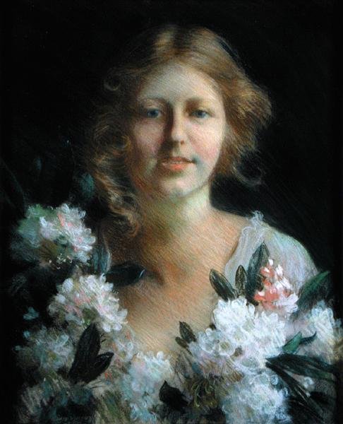 Virágos hölgy portréja alkotó: Charles Courtney Curran