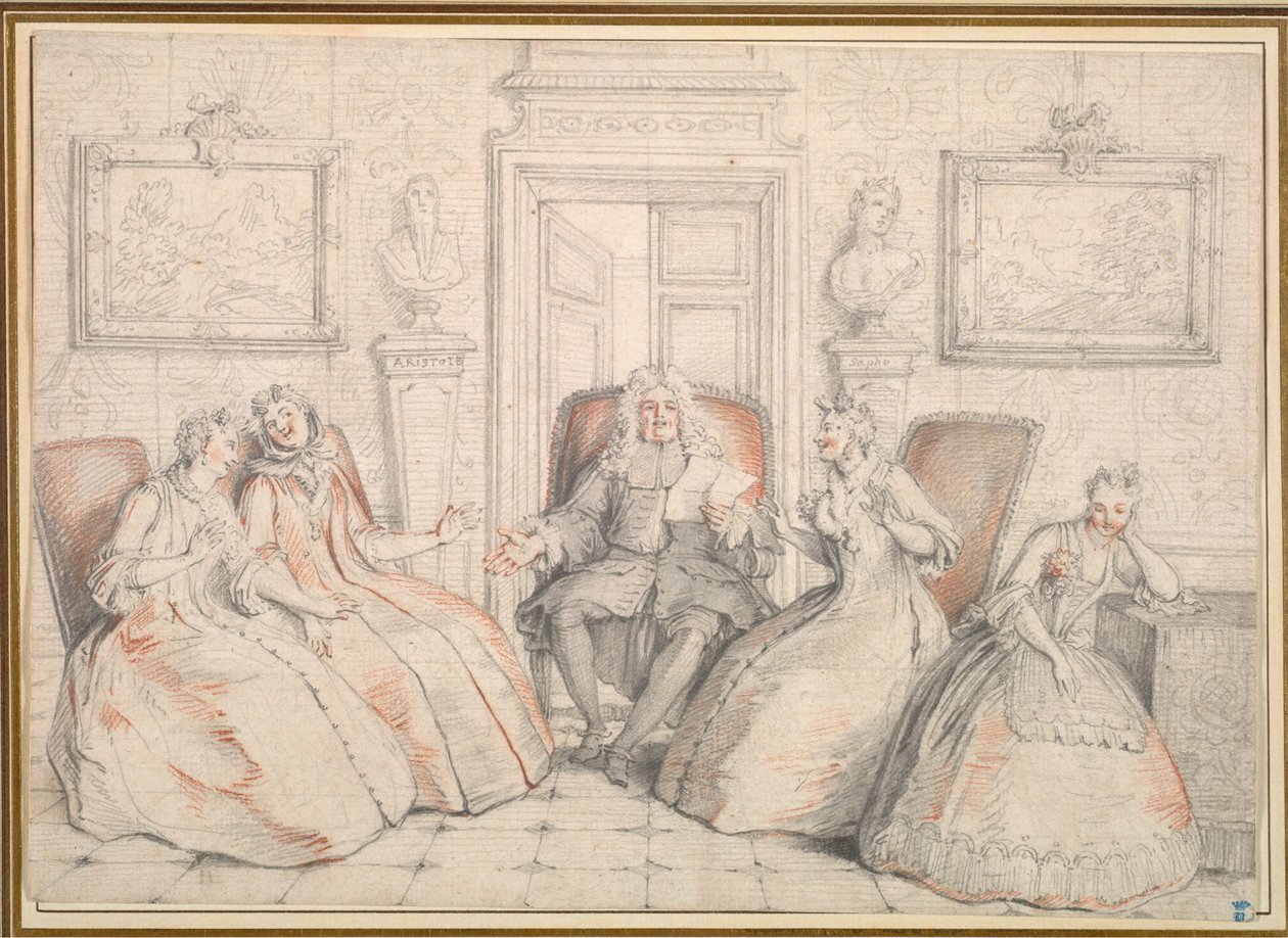 Trissotin Reading to Philaminte, Bélise és Armande..., valószínűleg c. 1725-1726. alkotó: Charles Coypel