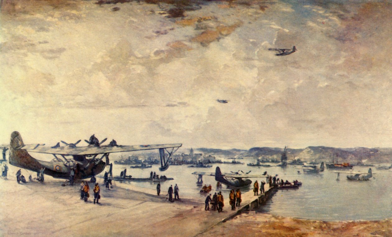 „Egy töltőállomás – hidroplánok”, második világháború, 1944. alkotó: Charles Cundall