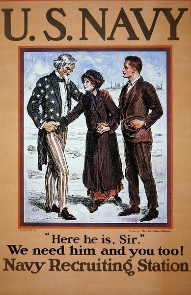 – Itt van, uram. Szükségünk van rá és rád is! Az amerikai haditengerészet toborzási posztere alkotó: Charles Dana Gibson