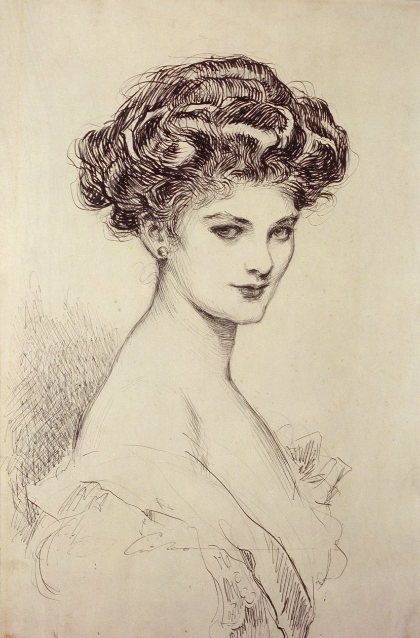 Tanulmány egy fejről (tus, papír) alkotó: Charles Dana Gibson