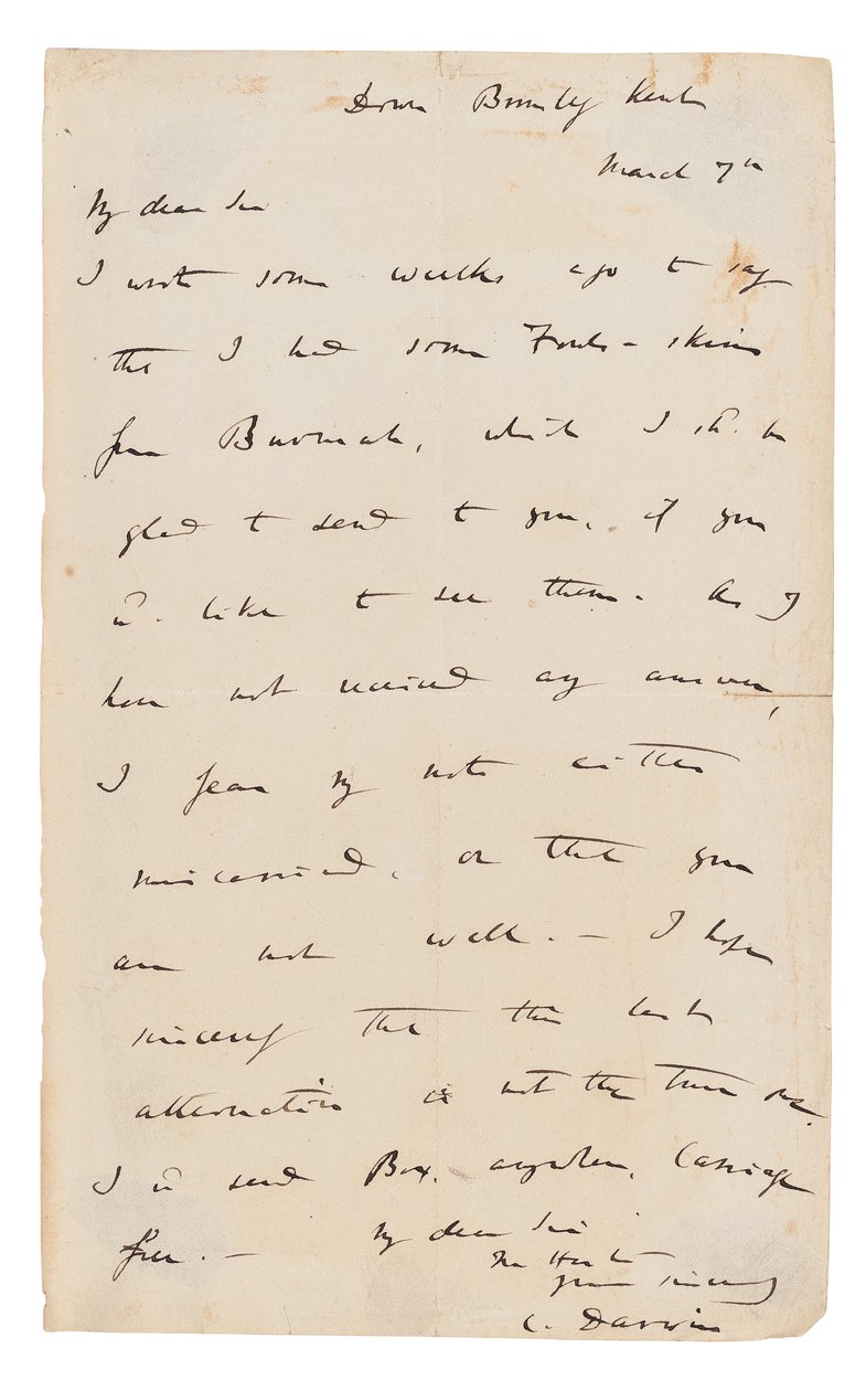 Autogram levél aláírva alkotó: Charles Darwin