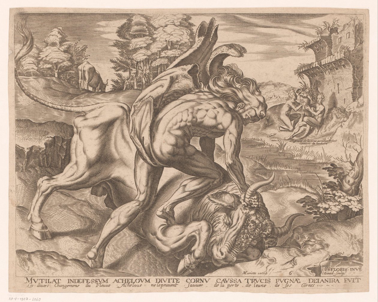 Herkules megszelídíti a krétai bikát Hercules munkái Frans Floris után (sorozat címe) alkotó: Charles David