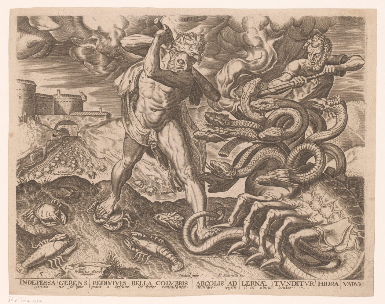Herkules legyőzi Lerna hidráját Hercules munkái Frans Floris után (sorozat címe) alkotó: Charles David