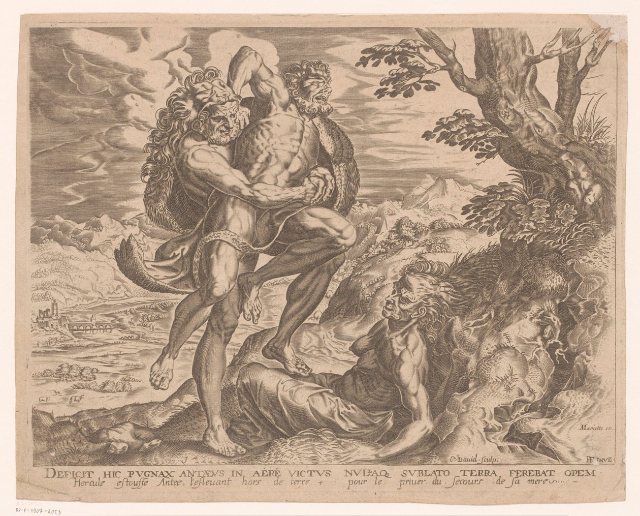 Herkules Antaeusszal birkózik Hercules munkái Frans Floris után (sorozat címe) alkotó: Charles David
