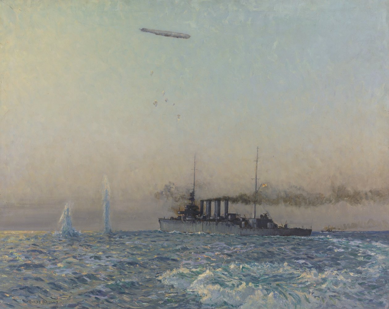 A HMAS Sydney harca egy Zeppelinnal az Északi-tengeren, 1918 alkotó: Charles David Jones Bryant