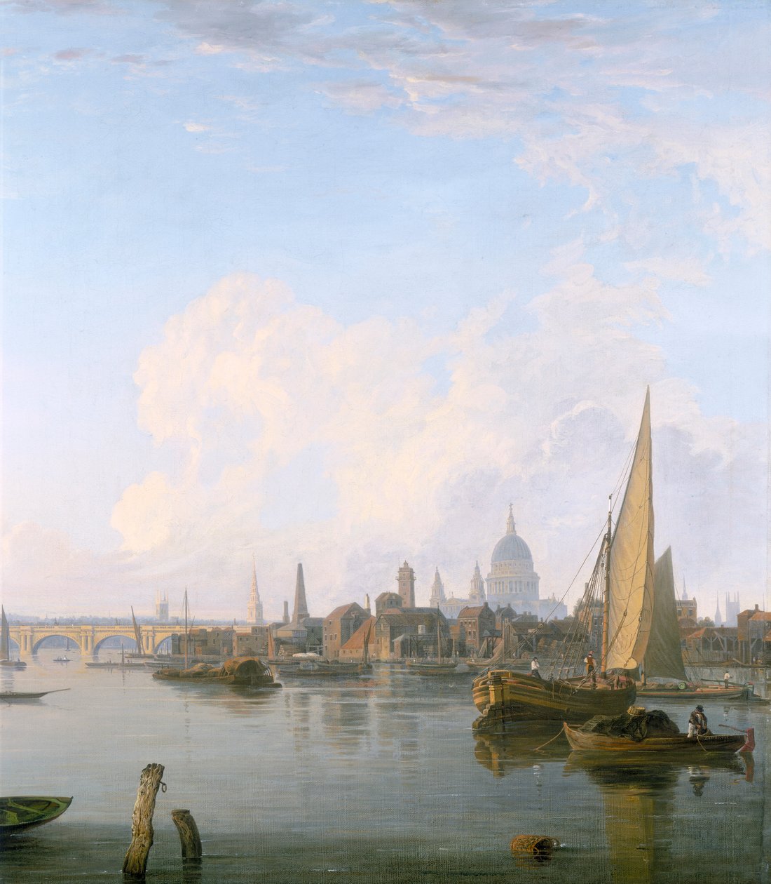 "Waterloo híd és a Lambeth Waterfront a Westminster Stairs-től", 1821 alkotó: Charles Deane