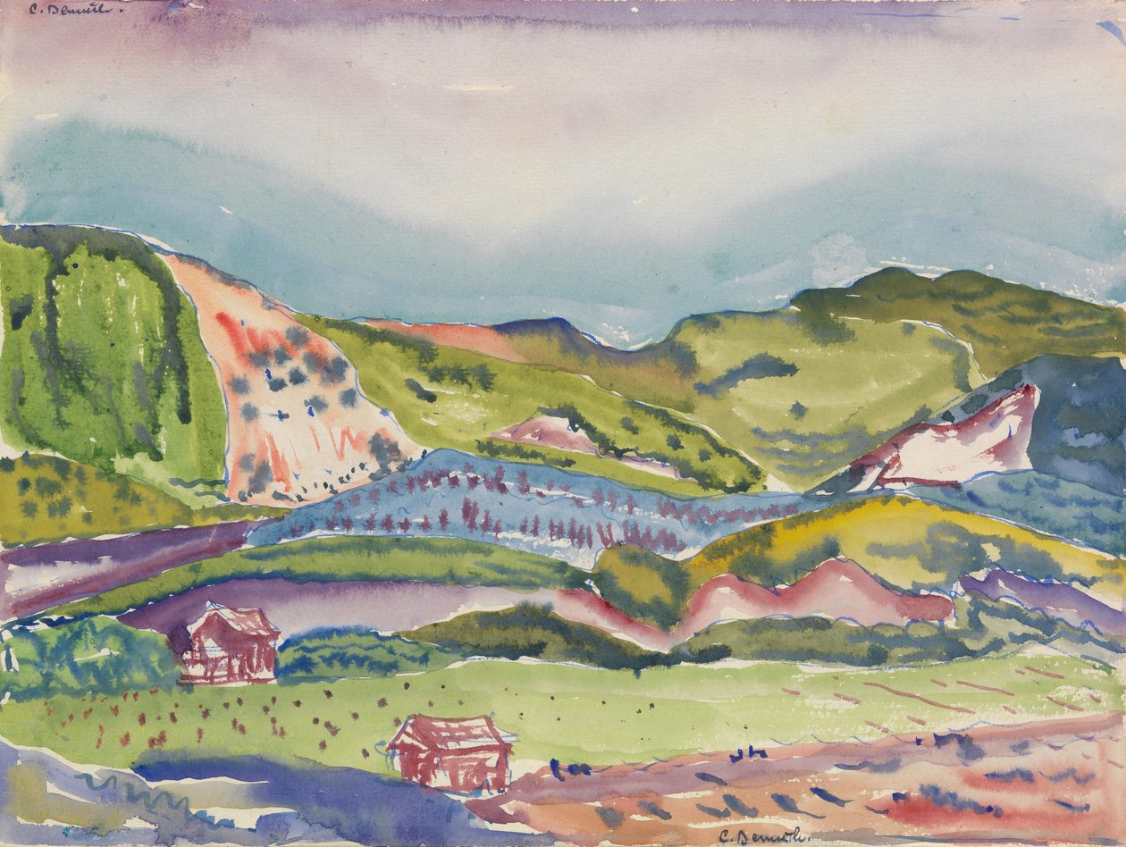 Hegy vörös házzal, 1913 körül alkotó: Charles Demuth