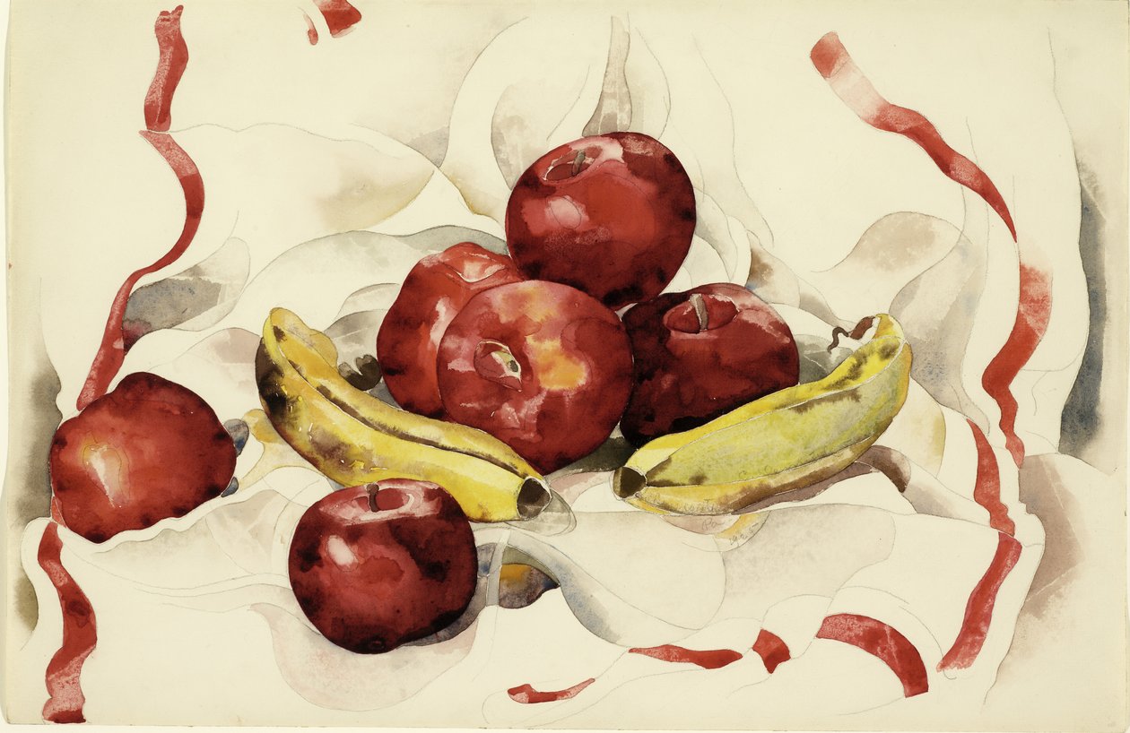 Csendélet almával és banánnal, 1925 körül (wc és grafitceruza szőtt papíron) alkotó: Charles Demuth