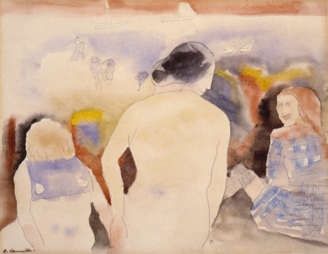 Névtelen fekete hajú nő két gyerekkel, XX. század eleje. alkotó: Charles Demuth