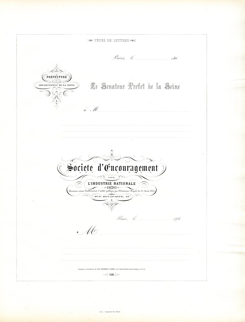 Elegáns levélpapírok hivatalos levelezéshez (nyomtatás) alkotó: Charles Derriey