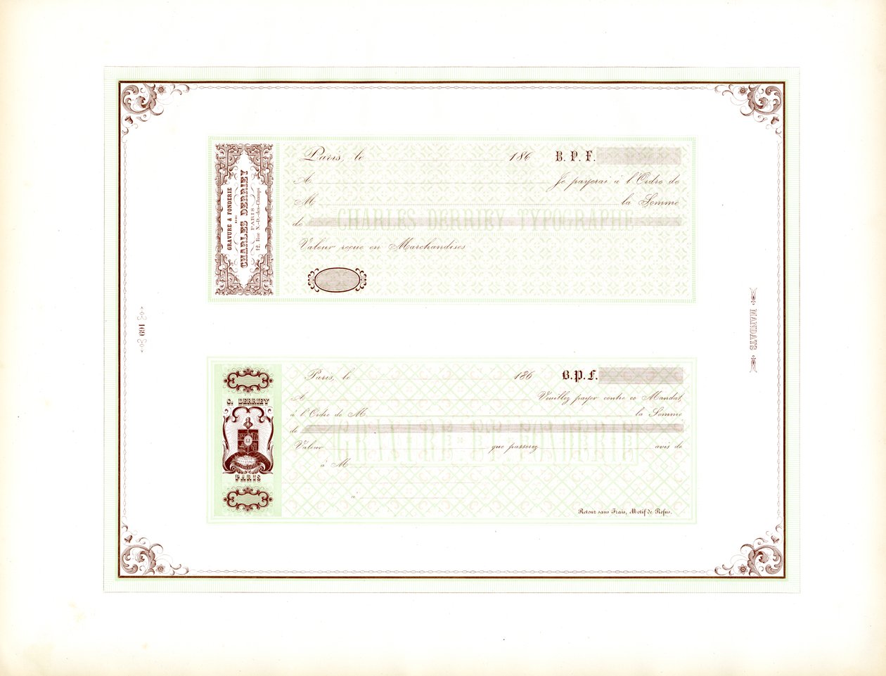 Minta sablonok elegáns váltókhoz zöld háttérrel (nyomtatás) alkotó: Charles Derriey