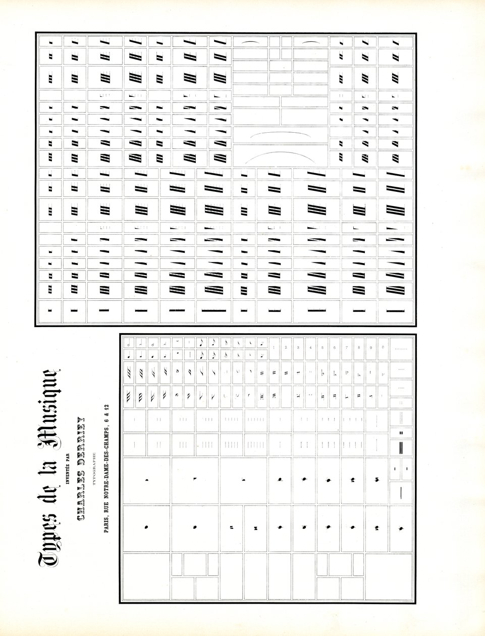 Tipográfiai zenei karakterek zenei tipográfiához (nyomtatás) alkotó: Charles Derriey