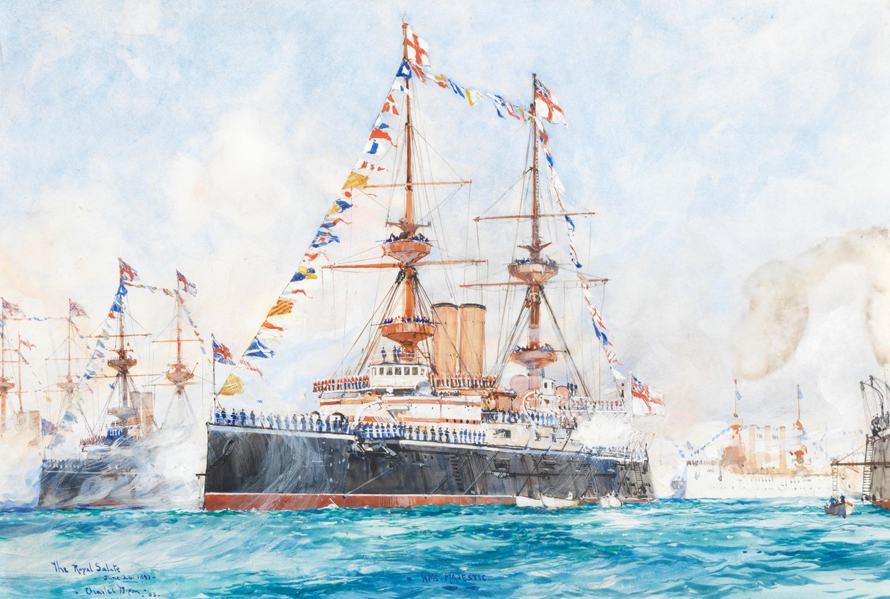 A HMS Majestic az 1897-es gyémántjubileumi flottaszemlén Spitheadben alkotó: Charles Dixon