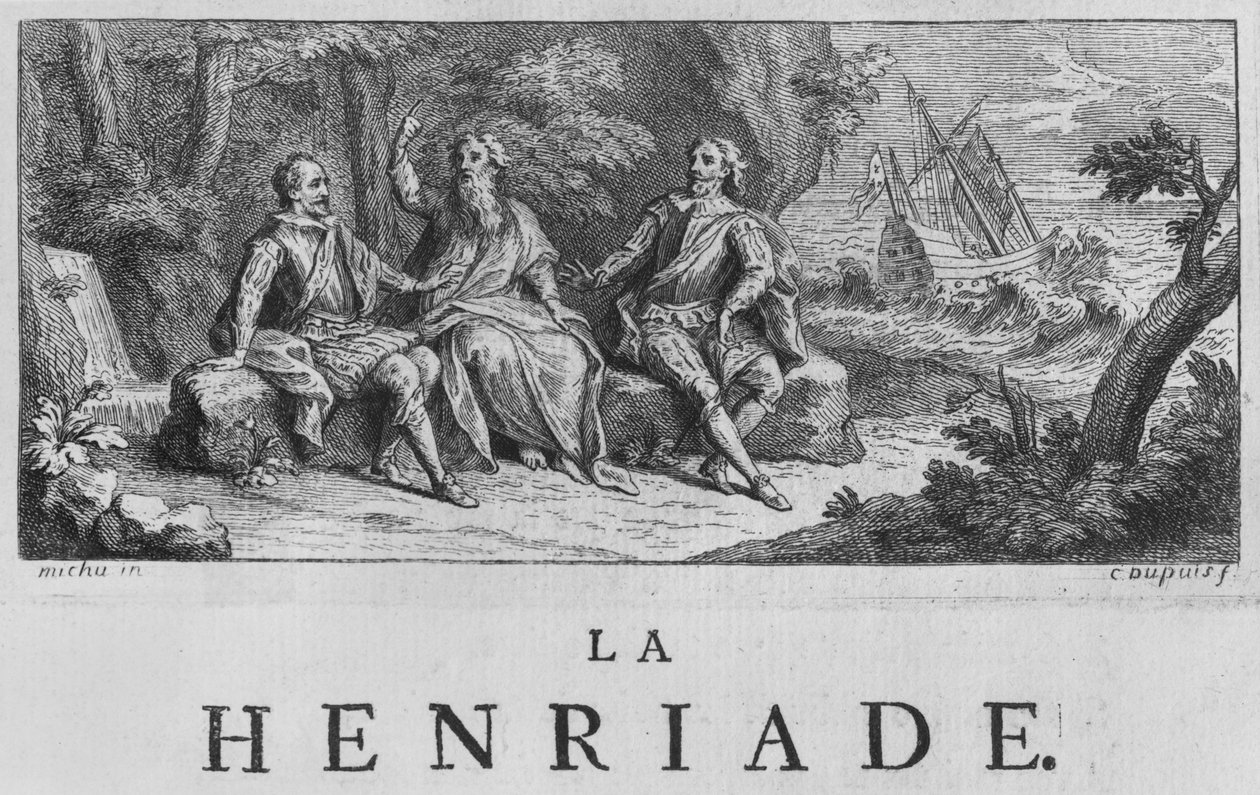 Voltaire (1694-1778) „La Henriade” című művének előlapi illusztrációja, 1728 alkotó: Charles Dupuis