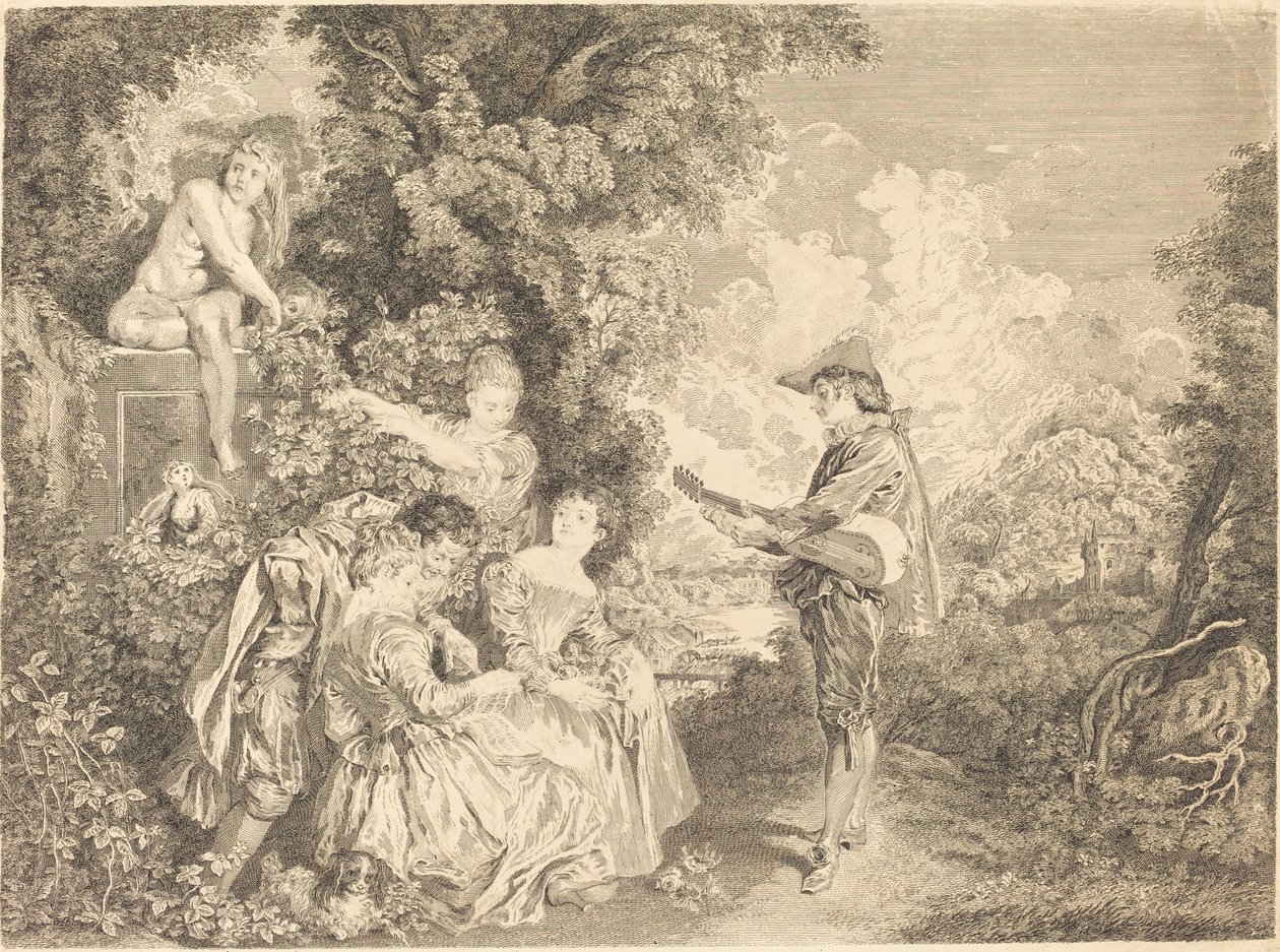 szerelmi lecke alkotó: Charles Dupuis after Antoine Watteau