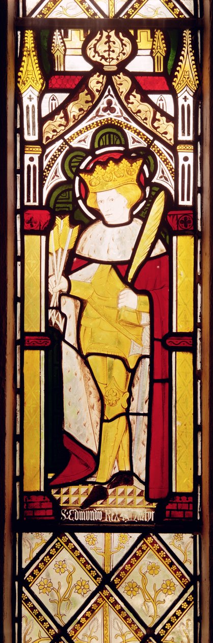 St.Edmund király és mártír, ólomüveg ablak alkotó: Charles E. Kempe