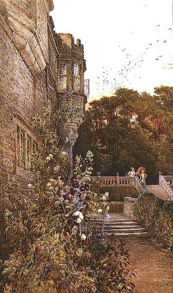 A teraszon, Haddon Hall (akvarell) alkotó: Charles Earle