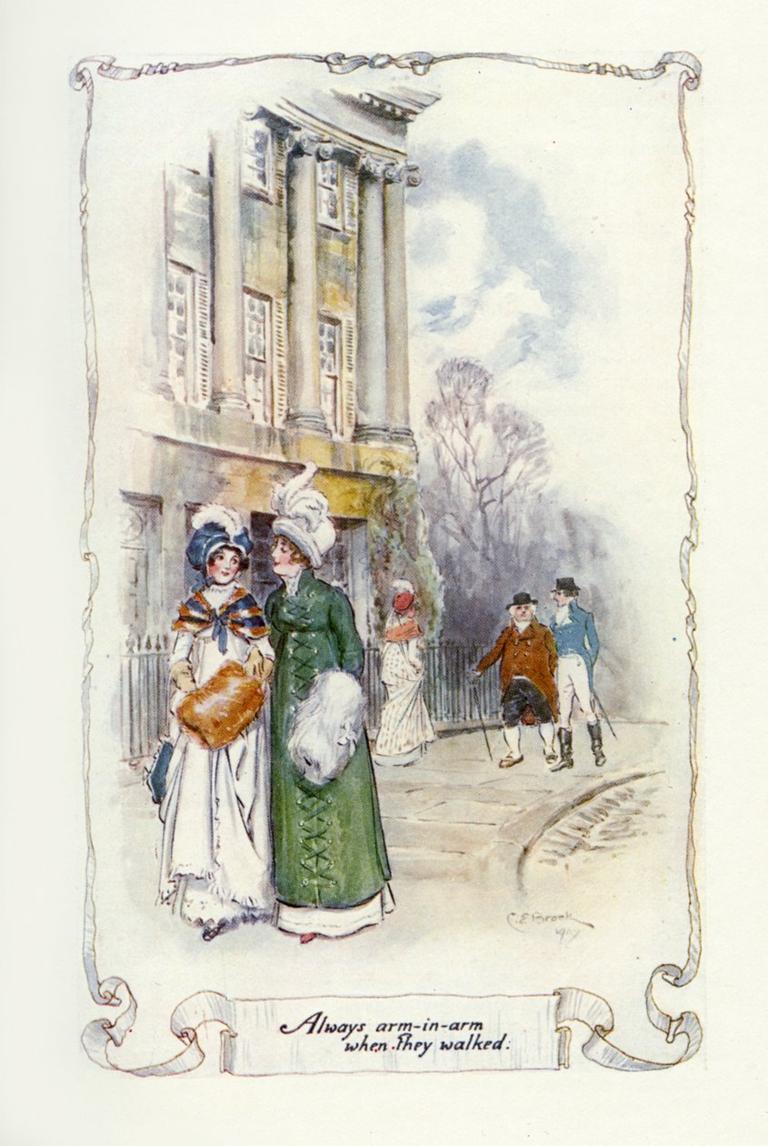Mindig kart karban, amikor sétáltak, 1907 (illusztráció) alkotó: Charles Edmund Brock