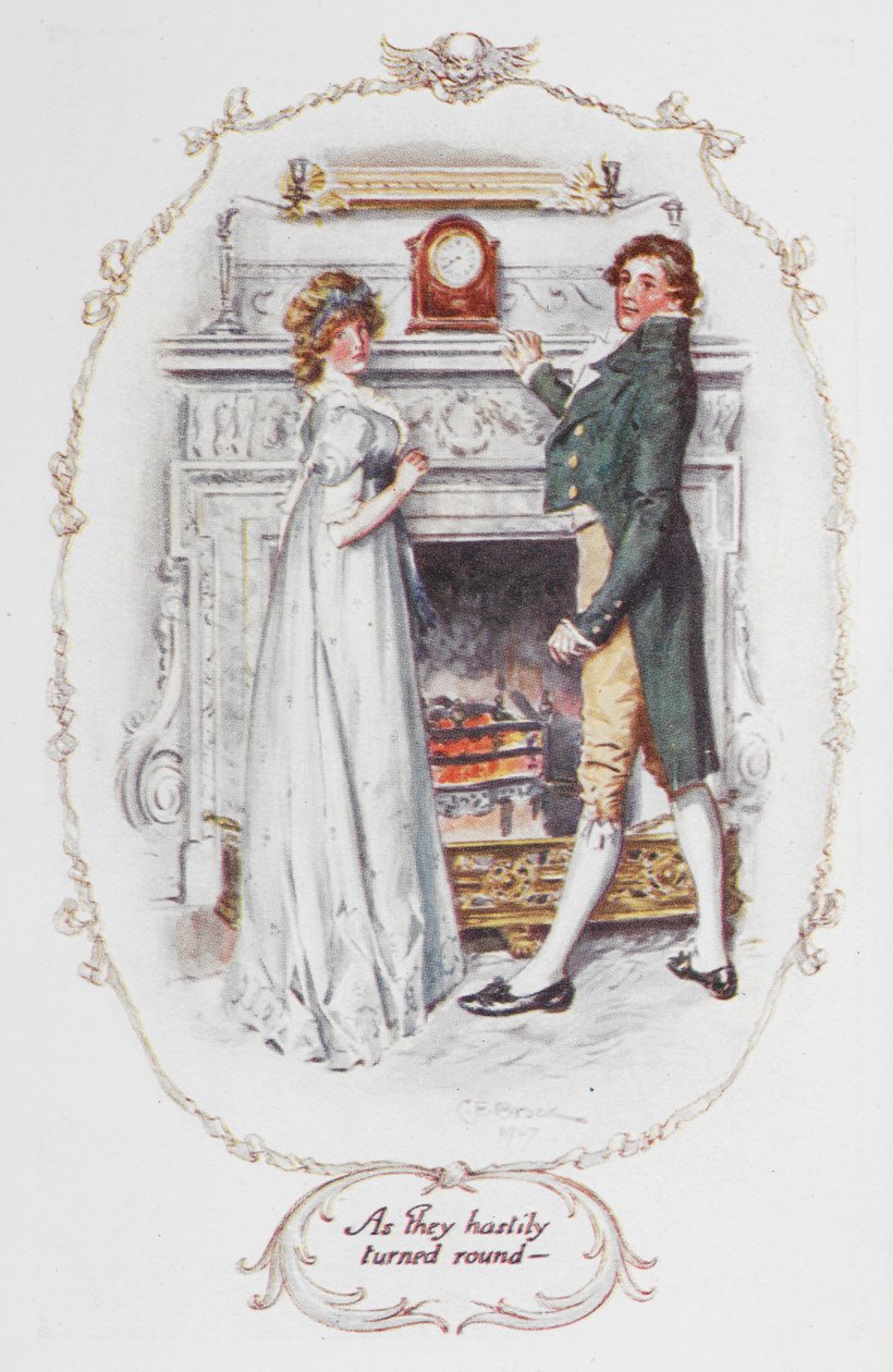 Ahogy sietve megfordultak – Jane Austen Büszkeség és balítélet című illusztrációja (színes litó) alkotó: Charles Edmund Brock