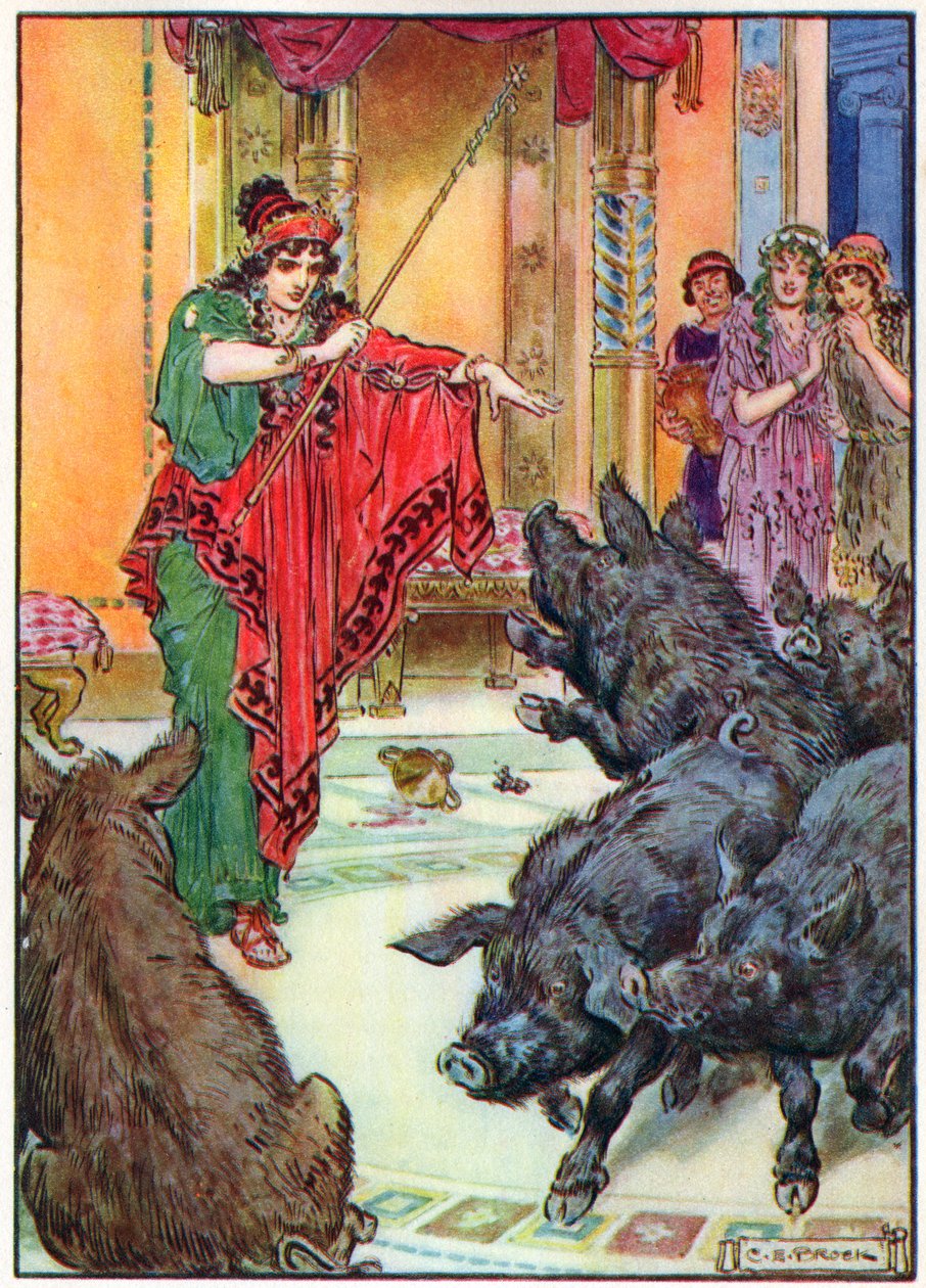 Circe, a "Gyermekóra: Történetek a klasszikusokból" című filmből, a Waverley Book Company kiadása alkotó: Charles Edmund Brock
