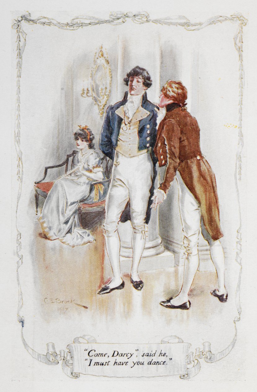 "Gyere, Darcy, meg kell táncolnom", illusztráció a Büszkeség és balítélethez, Jane Austen alkotó: Charles Edmund Brock