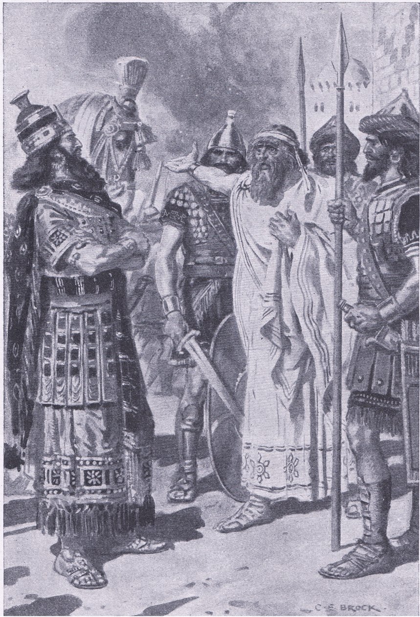 Kroiszosz a halál árnyékában áll, a My Magazine-ból, pub. 1922 (litho) alkotó: Charles Edmund Brock