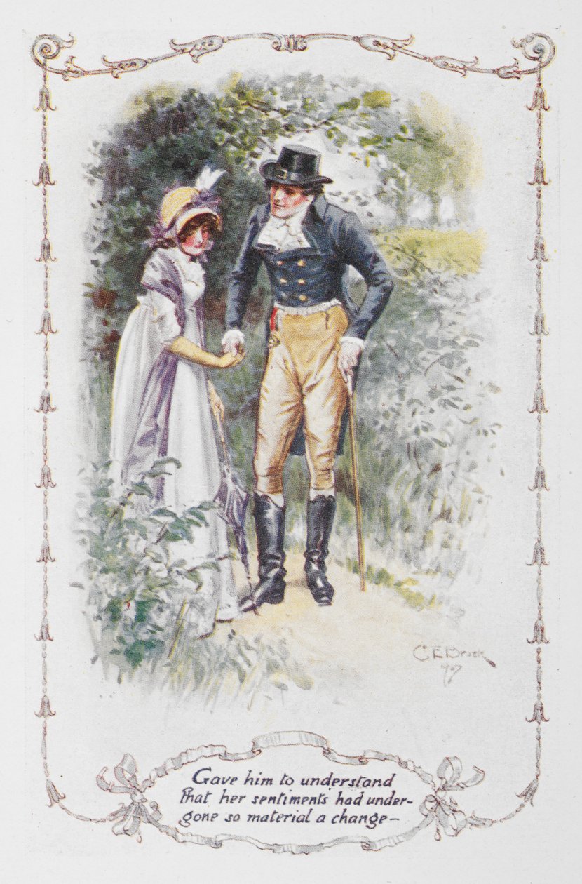 Megértette vele, hogy érzelmei olyan lényeges változáson mentek keresztül..., illusztráció Jane Austen „Büszkeség és balítélet” című művéből (színes litó) alkotó: Charles Edmund Brock