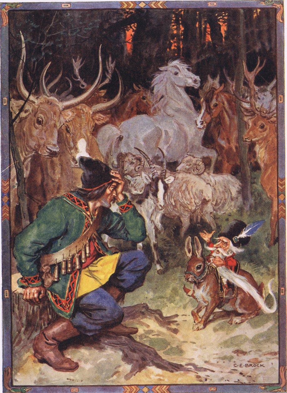 Hé! Jó ember, tudom, mi aggaszt, jelenet a Sur the Eagle című filmből Moses Gaster (1856-1939) gyermektörténetei a román legendákból című filmből, 1921 alkotó: Charles Edmund Brock