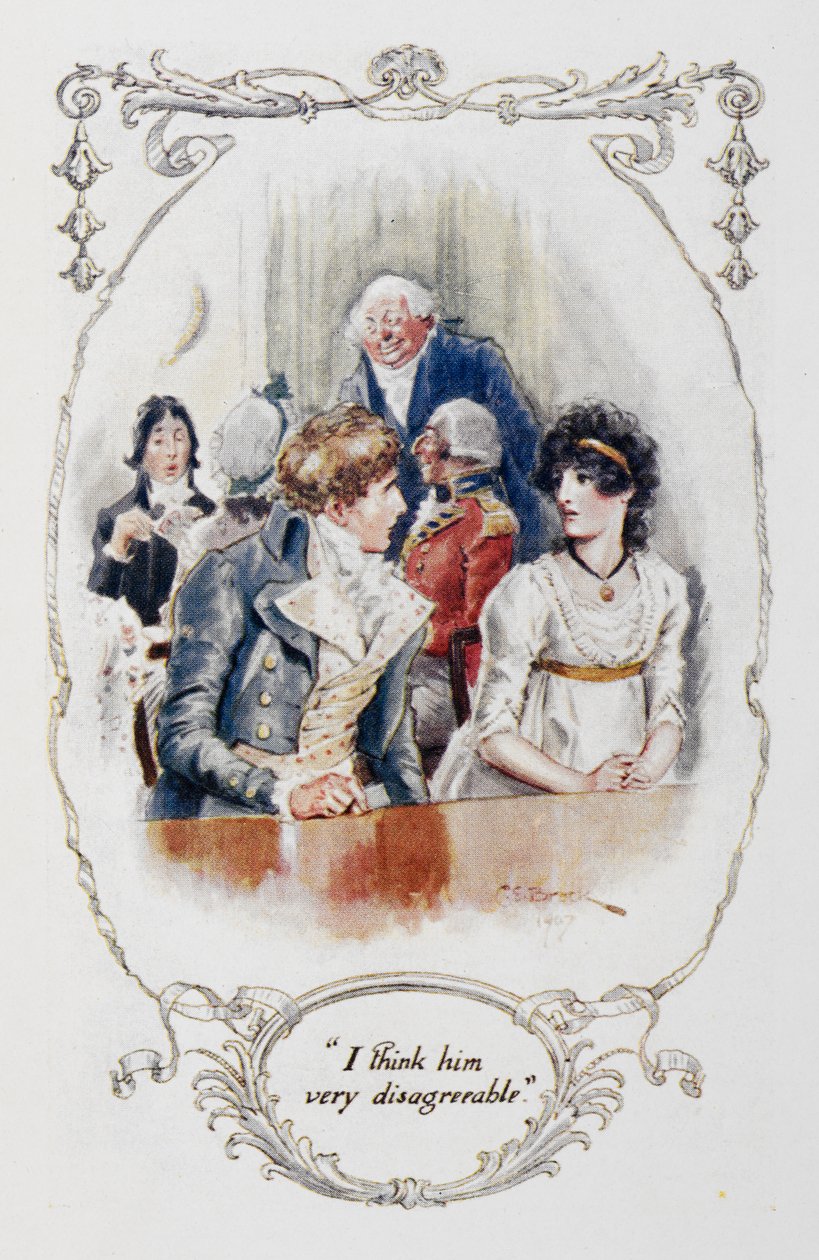 "Szerintem nagyon kellemetlen", illusztráció Jane Austen "Büszkeség és balítélet" című művéből (színes litó) alkotó: Charles Edmund Brock