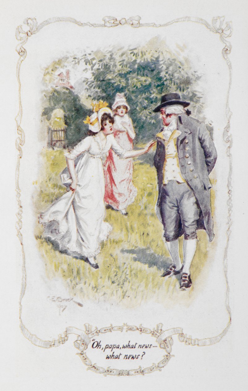 "Ó, papa, milyen hír - milyen hír?", Jane Austen Büszkeség és balítélet című művének illusztrációja alkotó: Charles Edmund Brock