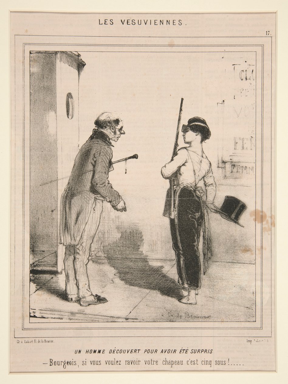 Egy férfiról kiderült, hogy ő volt meglepett (A Man Discovered for Having Been Surprised), a Les Vesuviennes című sorozatból, amely a Le Charivariban jelent meg alkotó: Charles Edouard de Beaumont