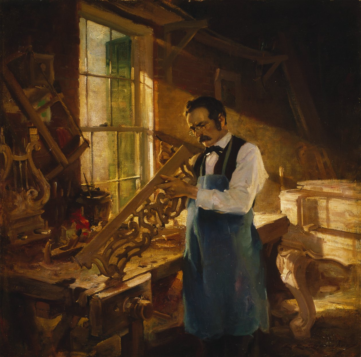 Henry Engelhard Steinway a munkaasztalánál, 1920 körül alkotó: Charles Edward Chambers