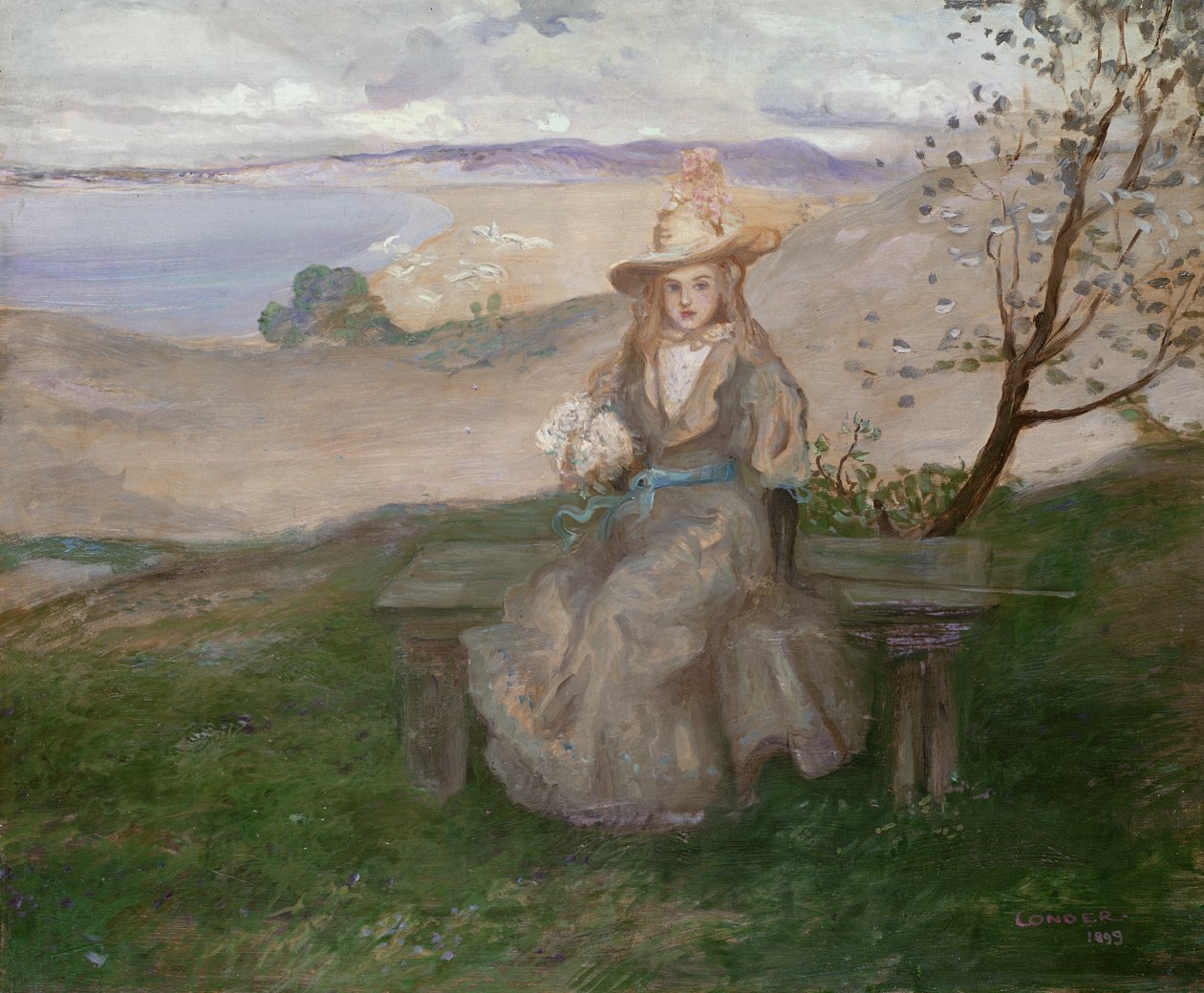 Lány csokorral a Swanage Bay felett, 1899 alkotó: Charles Edward Conder