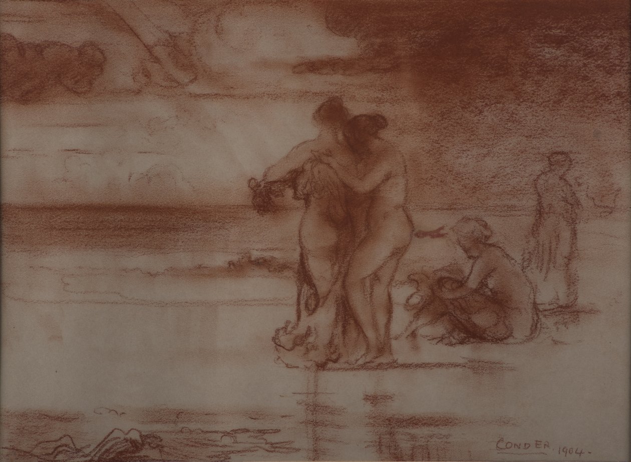 Aktok fürdőzése, 1904 (piros kréta papíron) alkotó: Charles Edward Conder