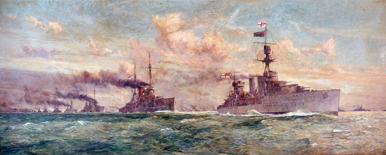 A HMS "Cardiff" a német nyílt tengeri flotta megadására vezet a Firth of Forthban, 1918. november 21. alkotó: Charles Edward Dixon