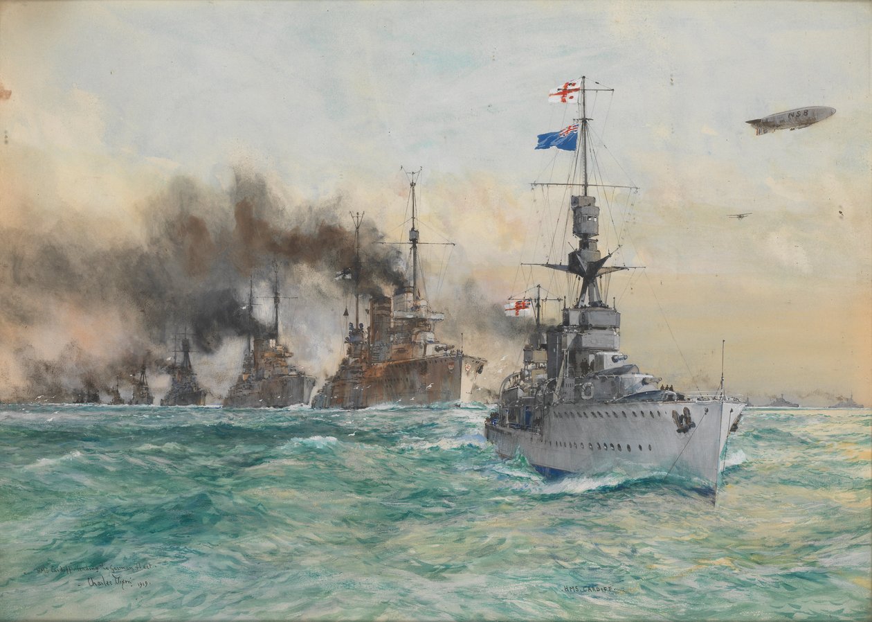 A HMS "Cardiff" a német flottát megadásra készteti. alkotó: Charles Edward Dixon