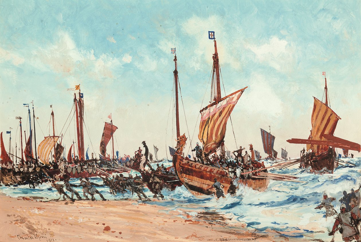 Hódító Vilmos partraszállása Hastingsben, 1066. szeptember 28-án alkotó: Charles Edward Dixon