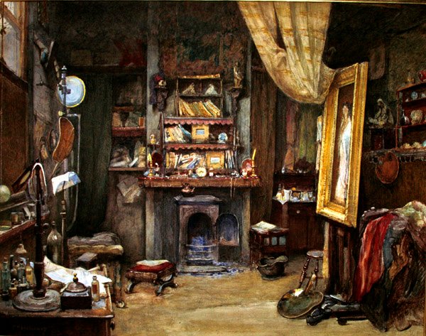 A Művész Stúdiója (akvarell testfestékkel papíron) alkotó: Charles Edward Holloway