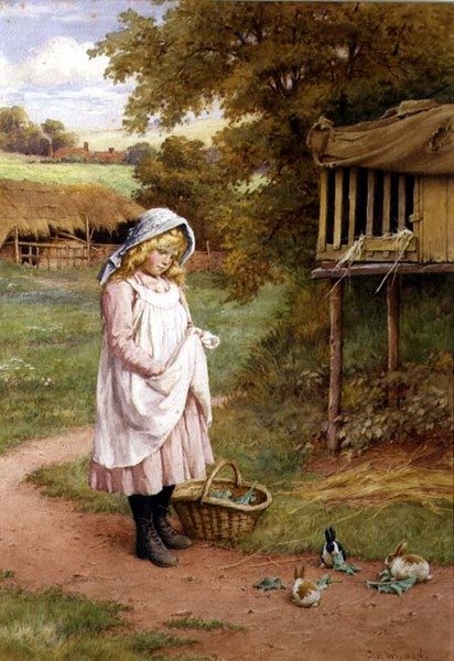 A nyulak etetése (olaj, vászon) alkotó: Charles Edward Wilson