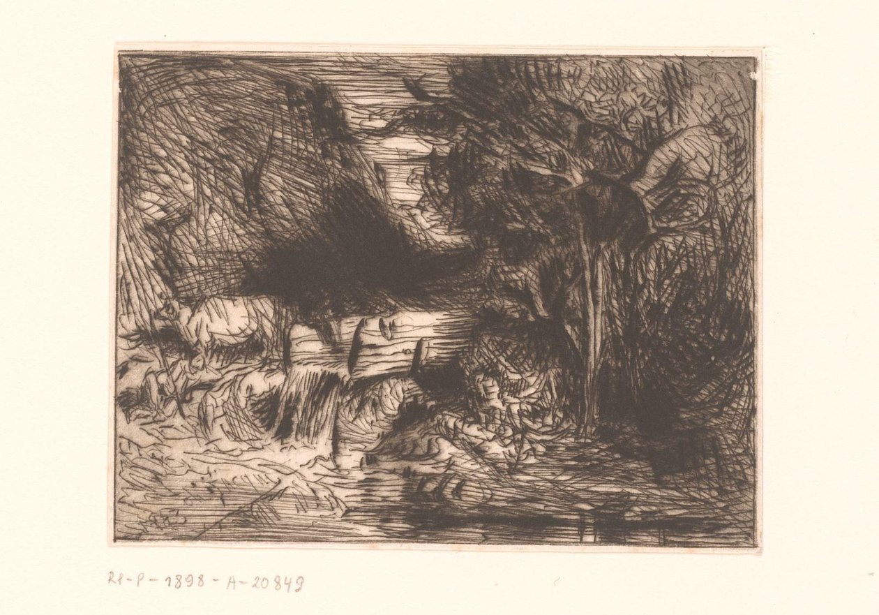 Táj tehén és a vízfolyás alkotó: Charles Emile Jacque (attributed to)