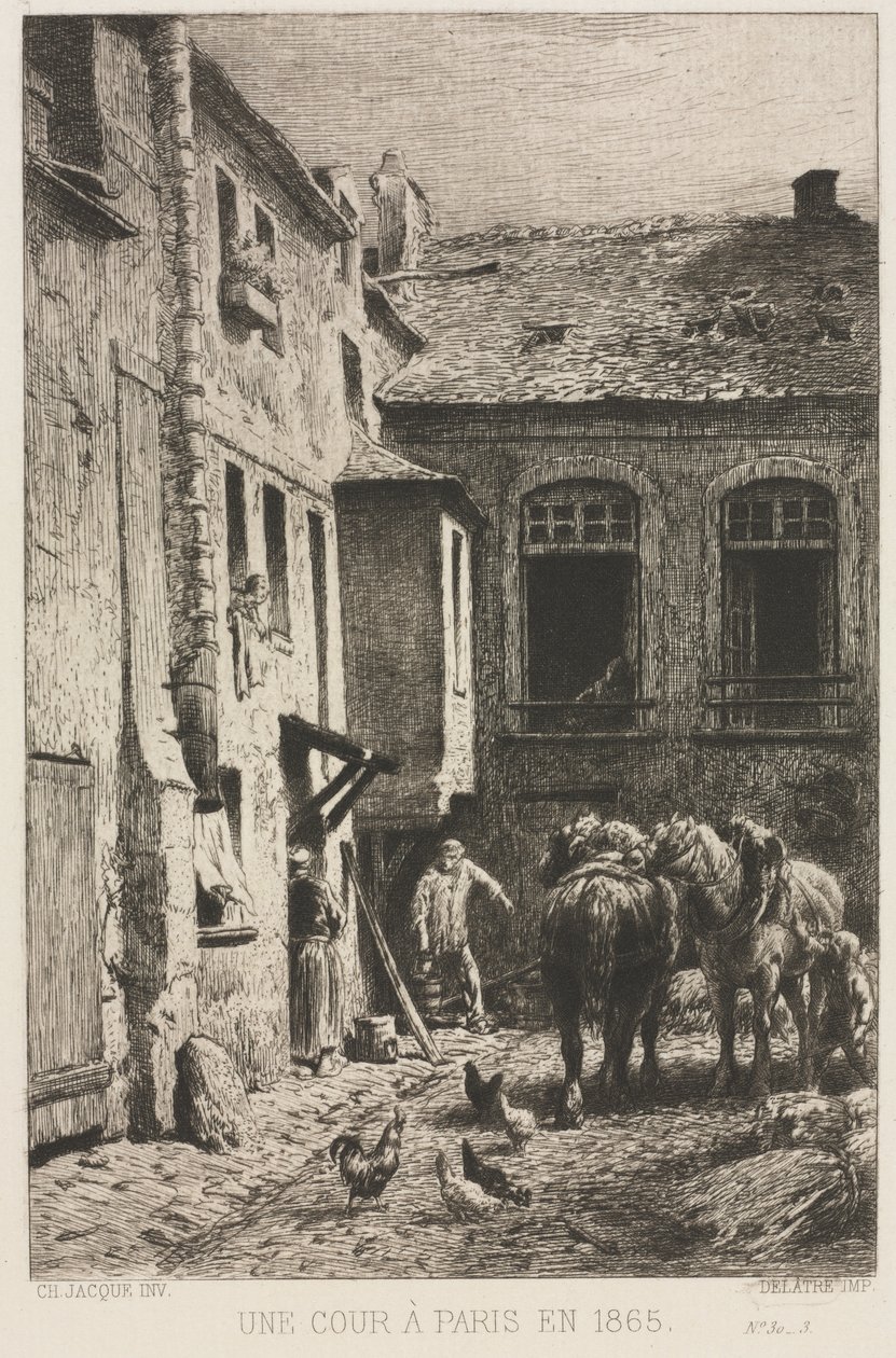 Egy udvar Párizsban alkotó: Charles Emile Jacque