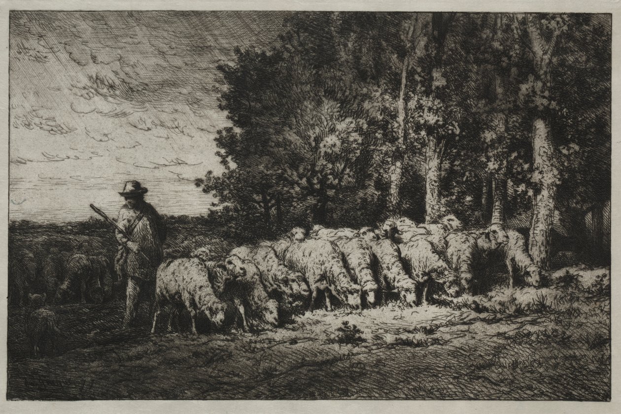 Csorda az erdő szélén alkotó: Charles Emile Jacque
