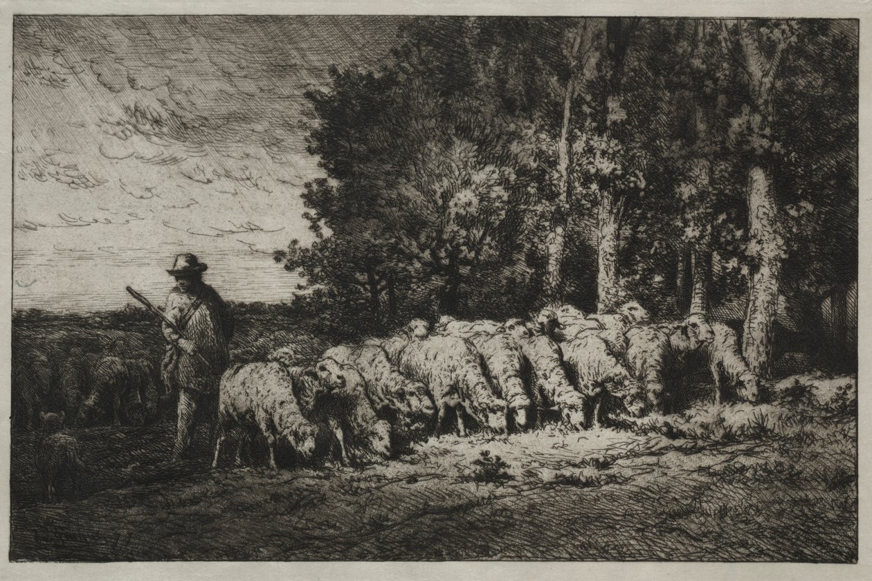 Csorda az erdő szélén, 1880. alkotó: Charles Emile Jacque